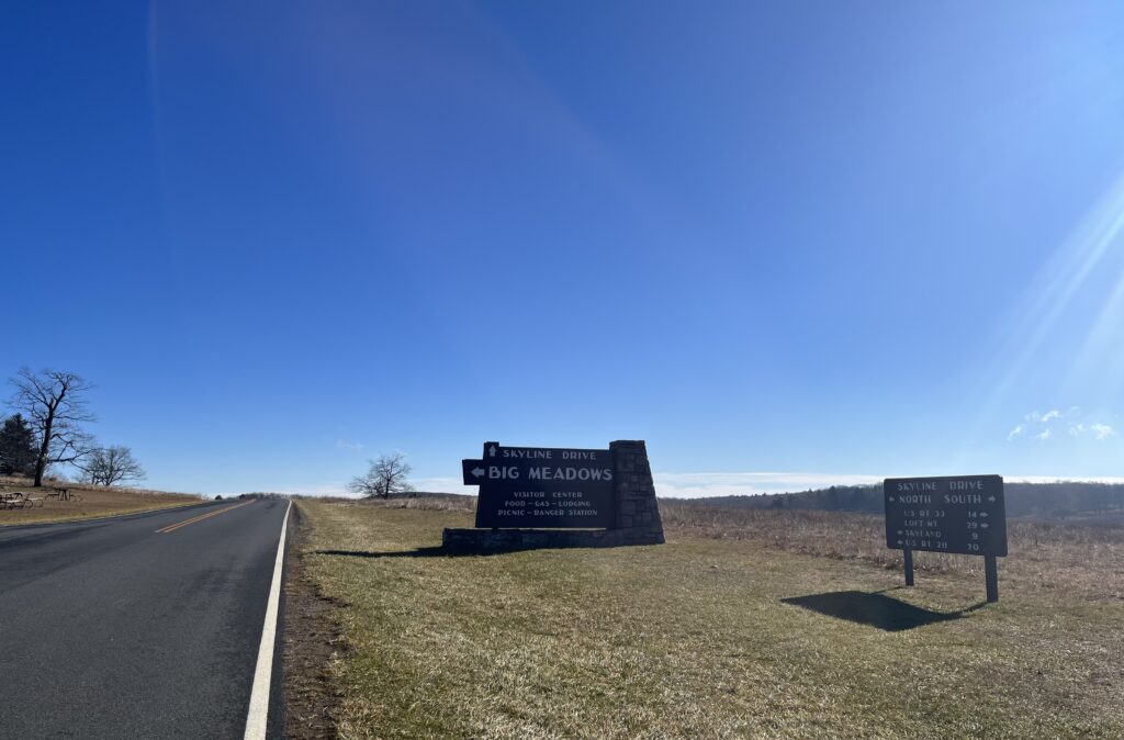Big Meadows sign at Shenandoah National Park